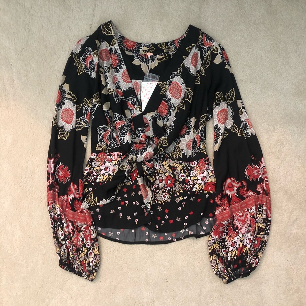 Free People Front Tie Floral Top